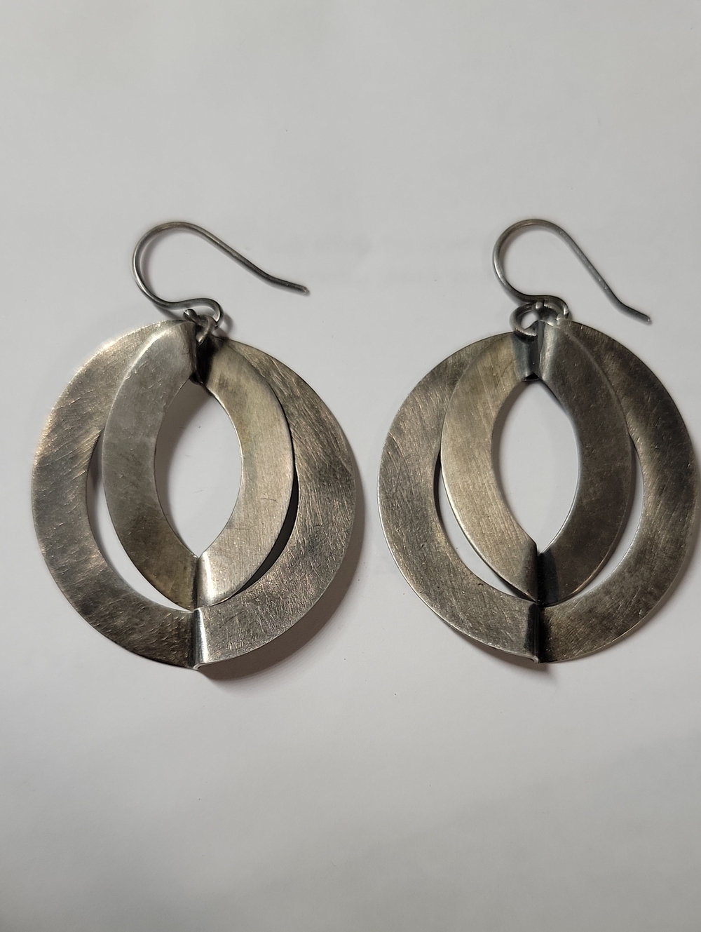 Sterling Silver Double Hoop Drop Earrings - Silver